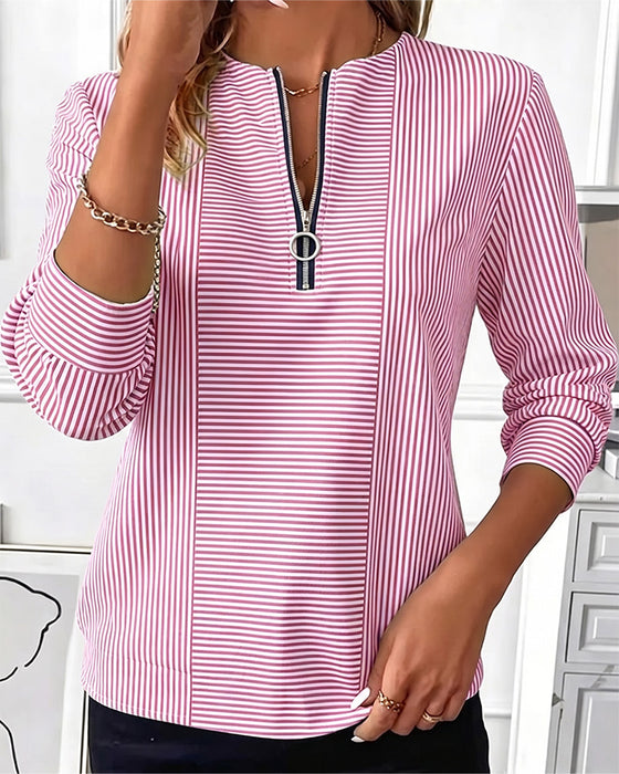 Bluse Stribet Patchwork Lynlås Op