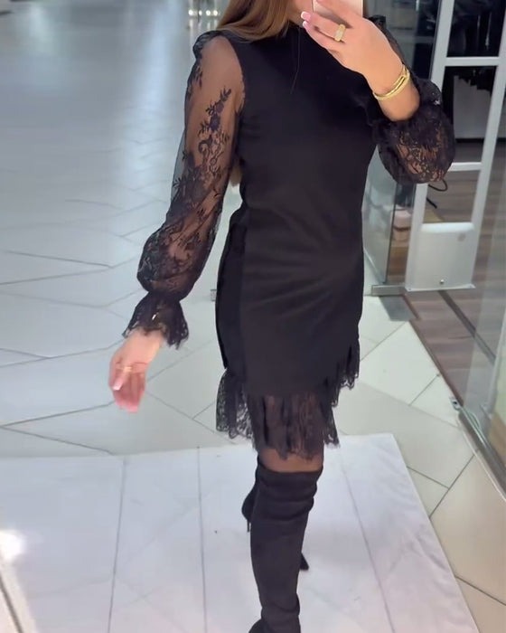 Blonde Kantet Patchwork Kjole