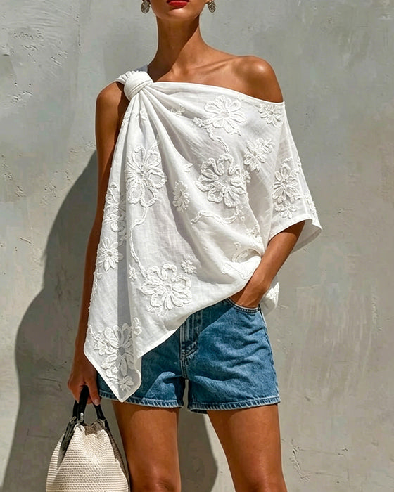 Bluse Tredimensionel Blomst Enskulder