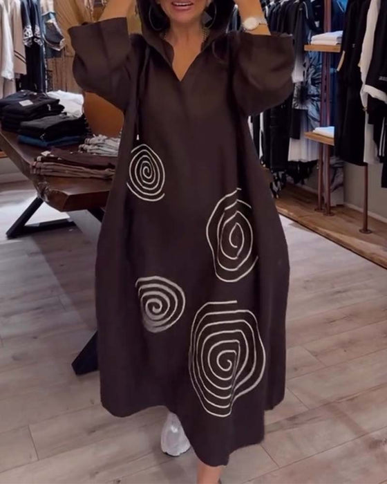 Kjole Med Hætte Langærmet Løs