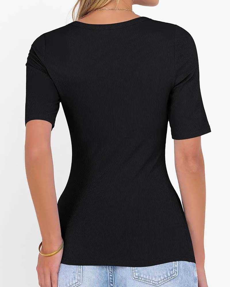 T-Shirt Slim Fit U-Hals Halværme