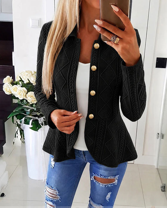 Jakke Knap Casual Ensfarvet