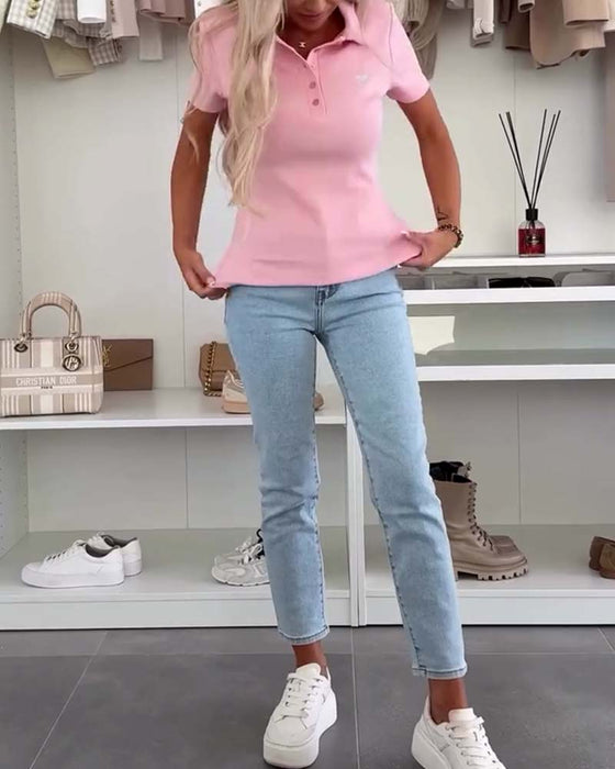 T-Shirt Reverspoloskjorte Ensfarvet Slim Fit