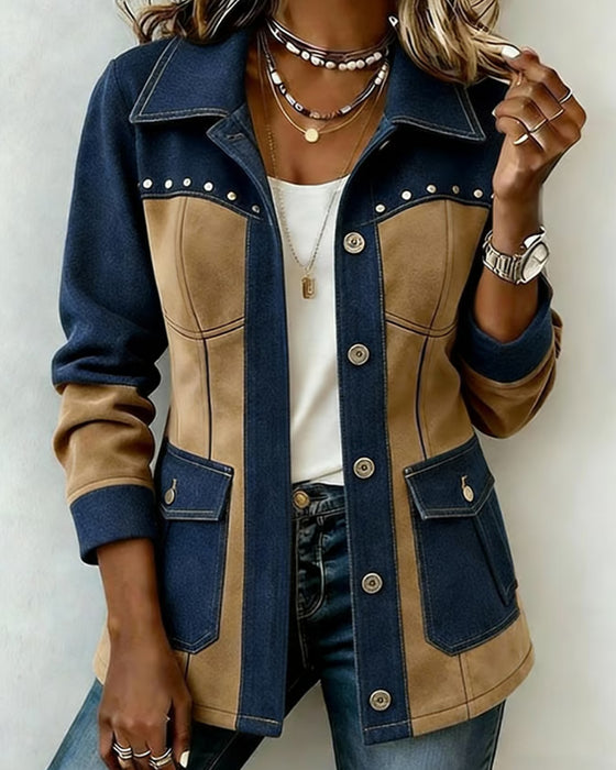 Frakke Hætte Lynlås Lomme Denim Panel
