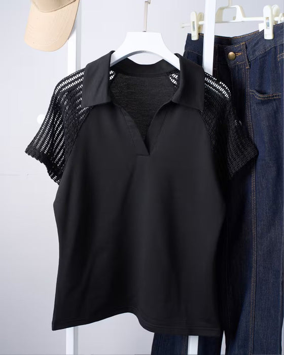 Bluse Ensfarvet Krave Udhulet