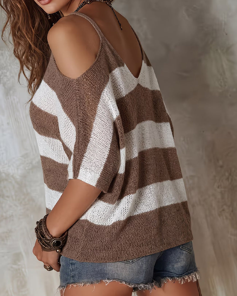 Sweater Kold Skulder U-Hals Stribet