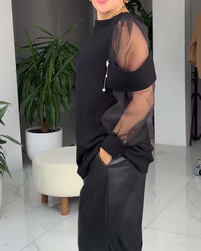 Top Modne Mesh Langærmede