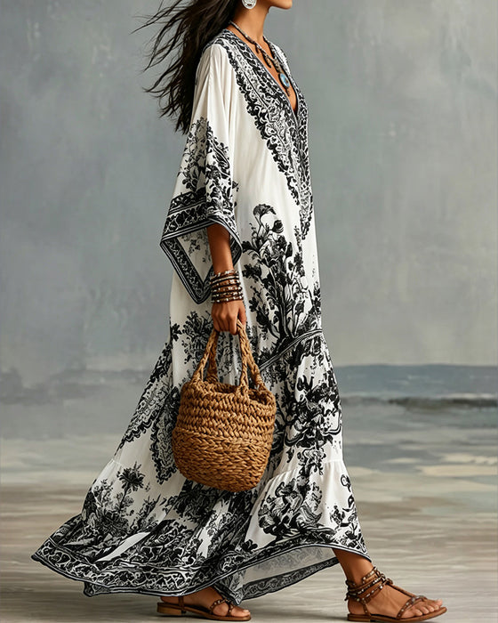 Kjole V-Hals Bohemian Udvidet Asymmetrisk