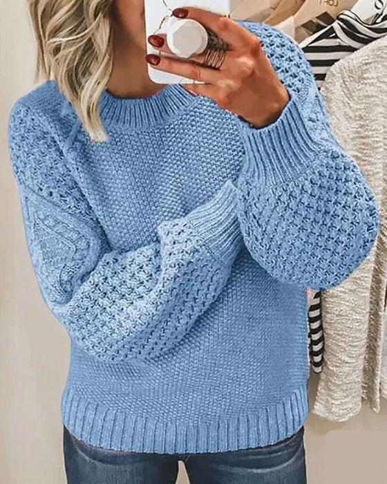 Pullover Alsidig Solid Farve Strikket
