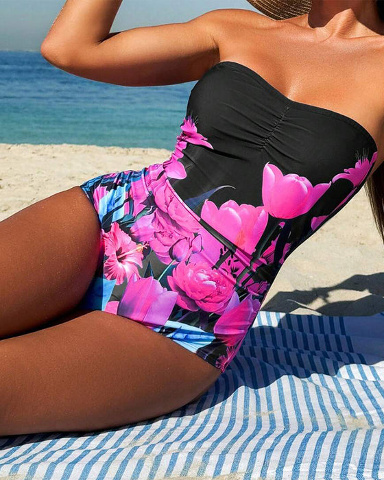 Badedragt Bandeau Blomstermønster Én Del