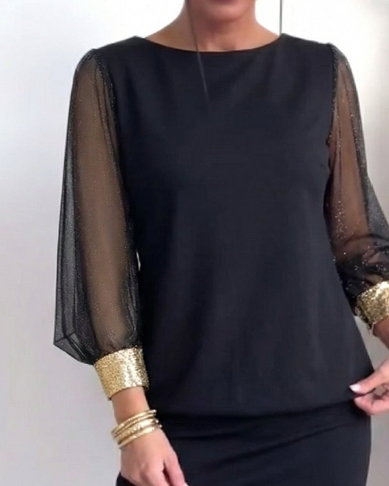 Kjole Tüll Farvekontrast Langærmed