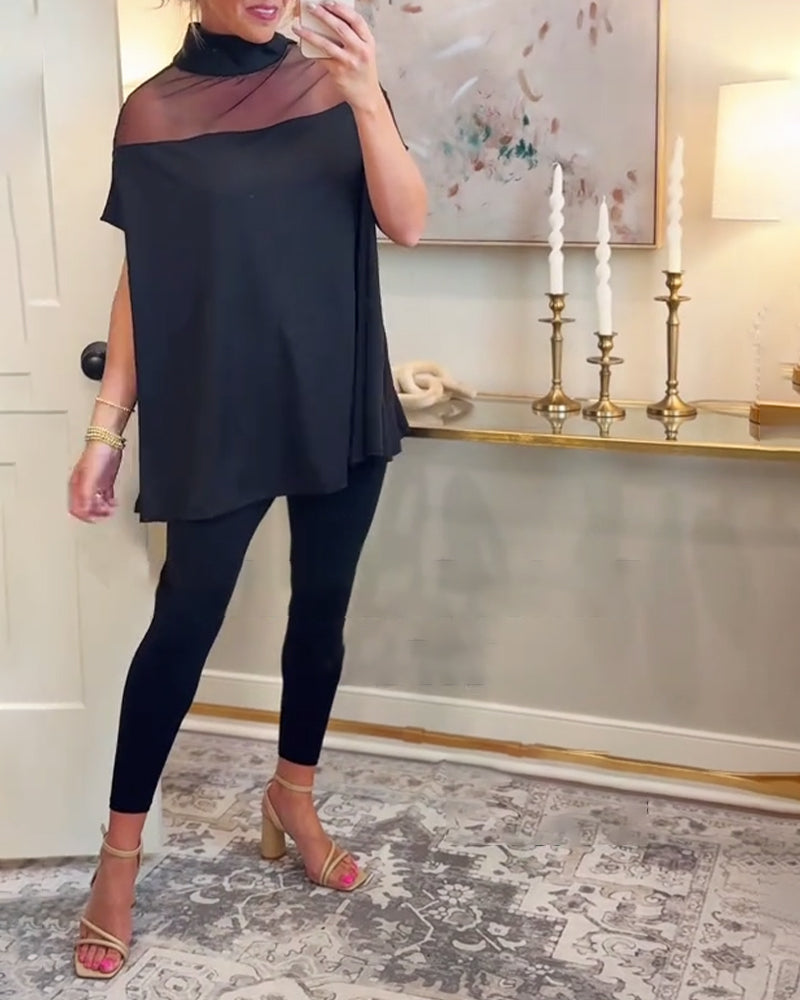 T-shirt stilfuld mesh patchwork elegant