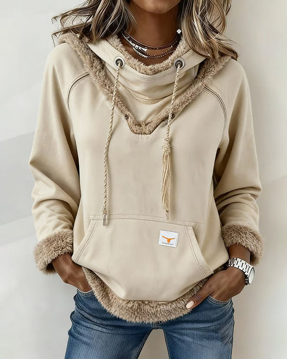Langærmet Sweatshirt Med Patchworkdetaljer Og Lomme
