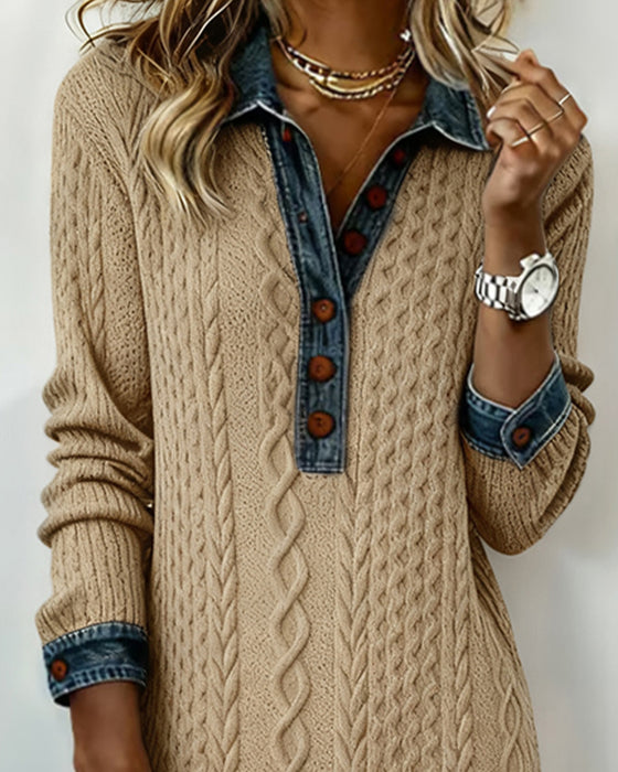 Kravekjole I Denim Med Hulstrik Og Lappearbejde