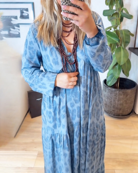 Kjole V-Udskæring Leopardprint Mode Maxi