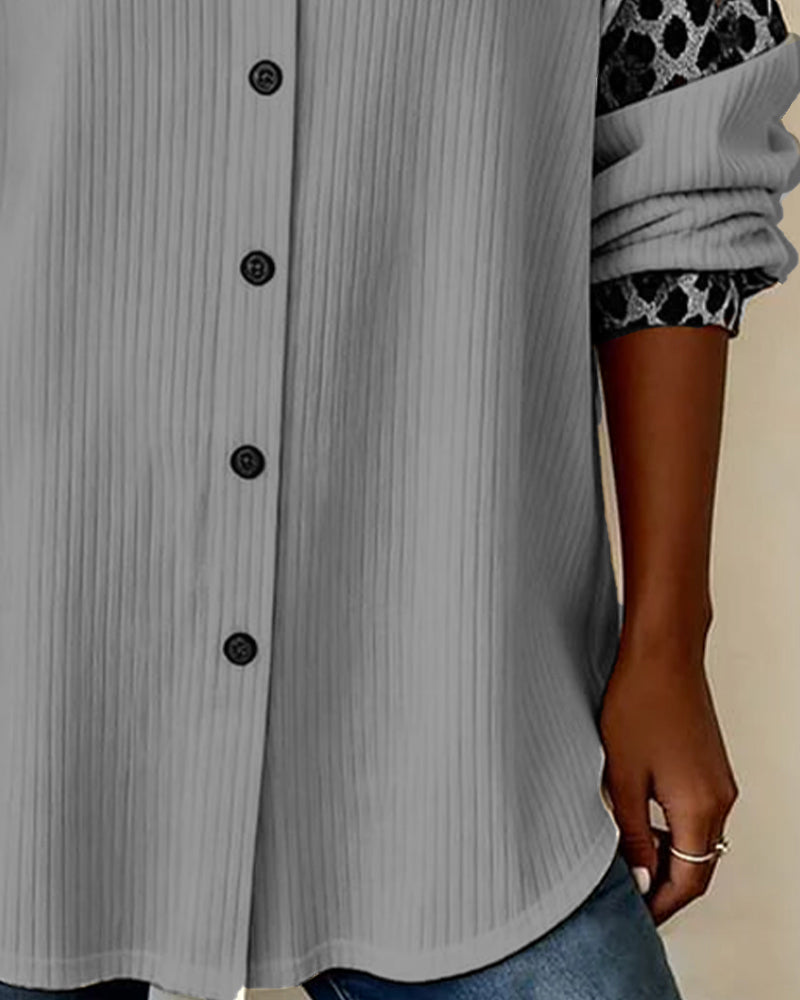 Skjorte Revers Knaplukning Leopardprint