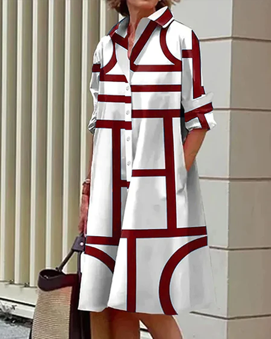 Kjole med lommer og geometrisk print