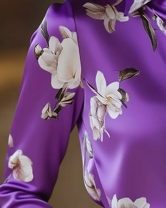 Skjorte Retro Stil Blomstertryk