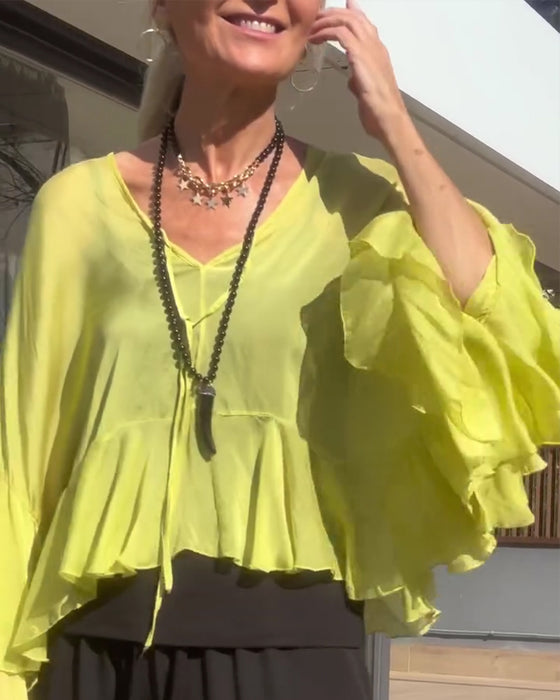 Bluse Ruffle Flagermusærme Flagermusærme