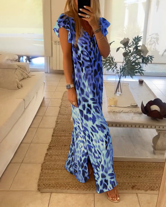 Leopardprint kjole med korte ærmer