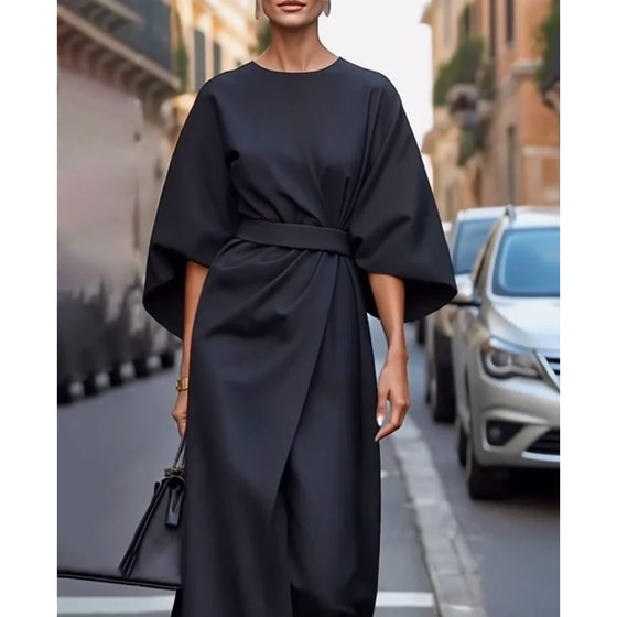 Kjole Med Elegante Lanterneærmer Og Bælte