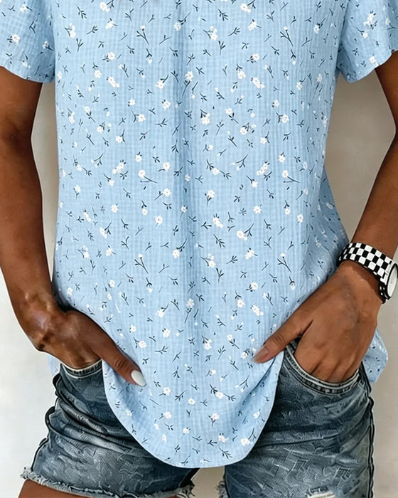 T-Shirt V-Hals Blomstrende Kort Ærme