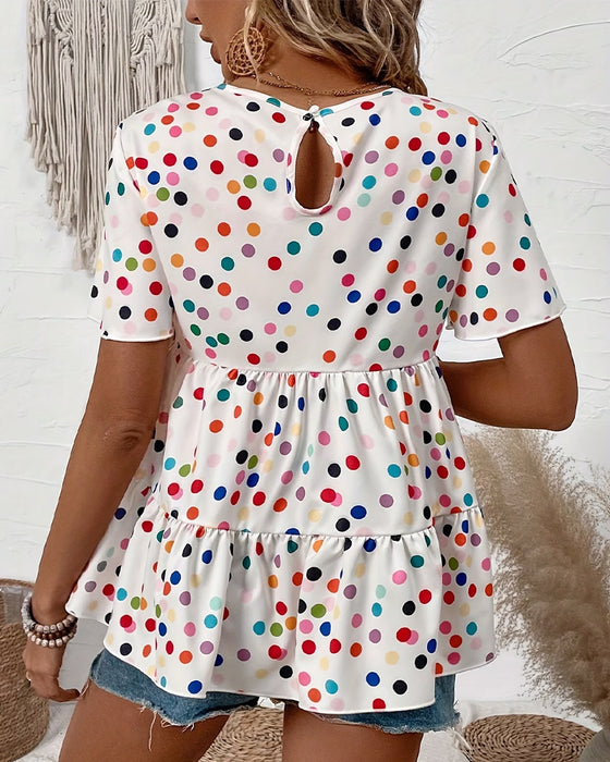 Bluse Farverig Polka Dot Babydoll
