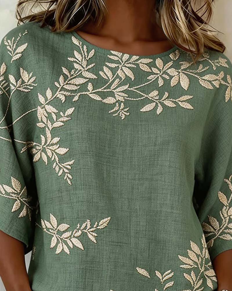 Bluse Rund Hals Flagermusærmer Stribet