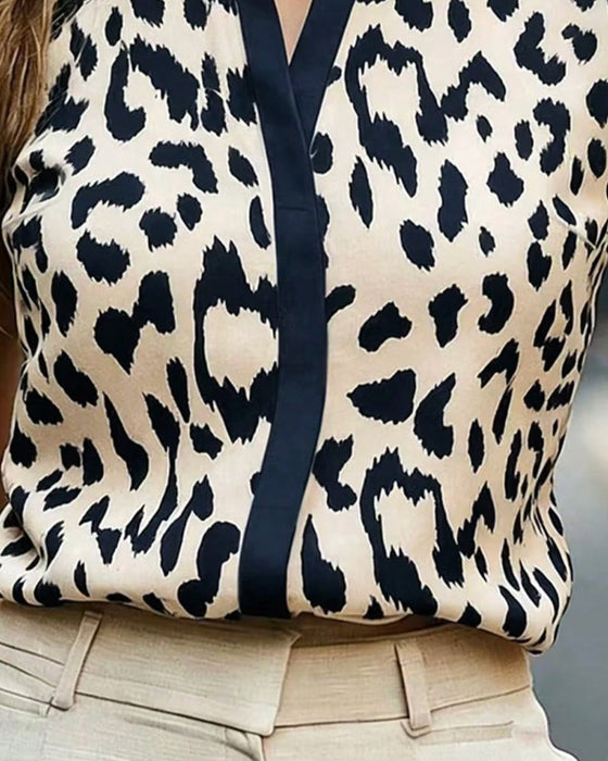 Bluse Ståkrave Leopard Kort Ærme