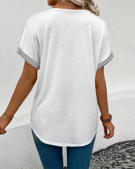 Bluse V-Hals Stribet Kontrast Afslappet