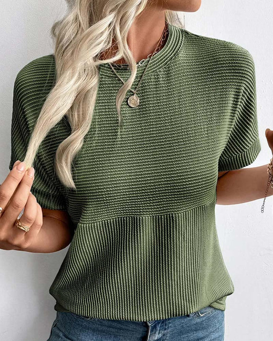 T-Shirt Stribet Kort Ærme Rund Hals