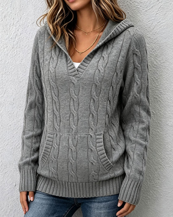 Pullover Cable Knit Med Hætte