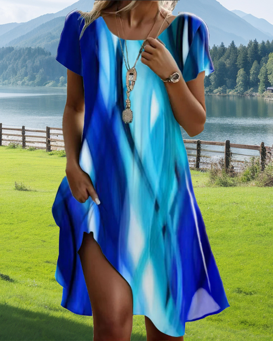 Kjole Puffærmer Tie-Dye Rund hals