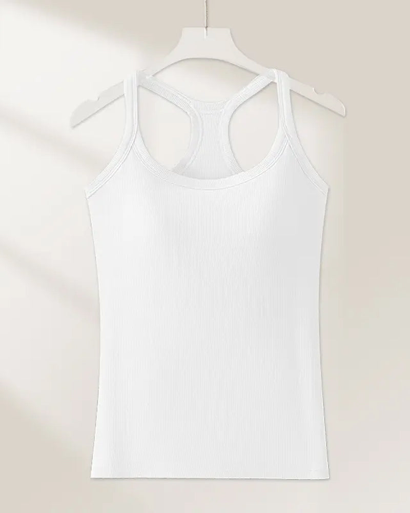Tanktop Indbygget Bh Ribstrikket Ensfarvet