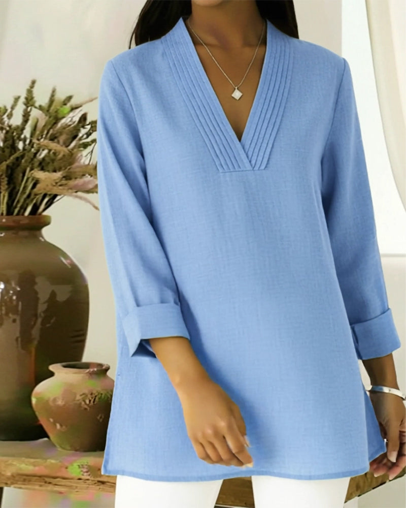 Topp Stilfuld Og Casual V-Hals Ensfarvet