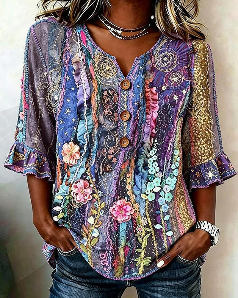 Bluse Retro Etnisk Stil