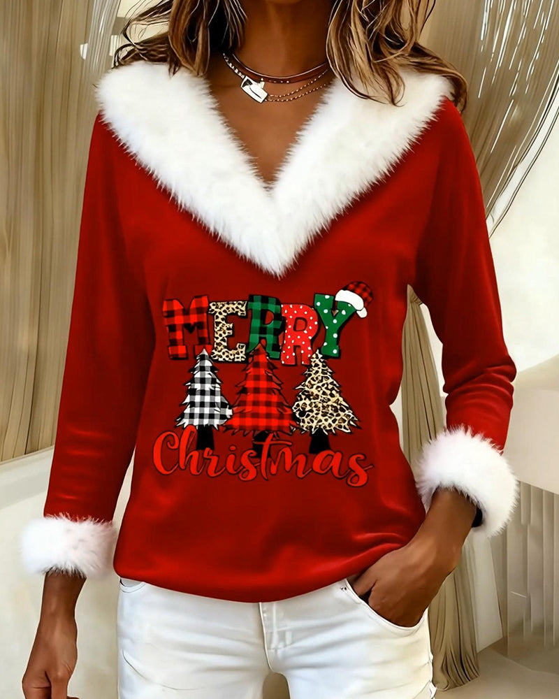 Topp Med V-Halsudskæring Og Juletræmønster