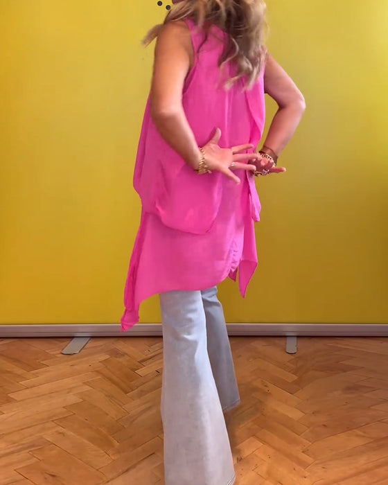 Ensfarvet top uden ærmer i to lag