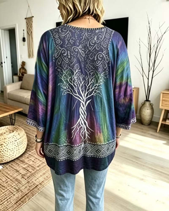 Bluse V-Hals Ombre Farveblok