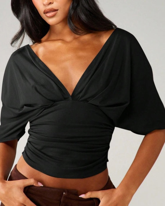 Top V-Hals Flagermus Ærme Talje Slips