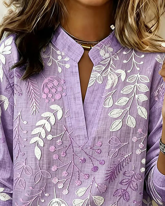 Bluse Med Blomstermønster Og Ståkrave