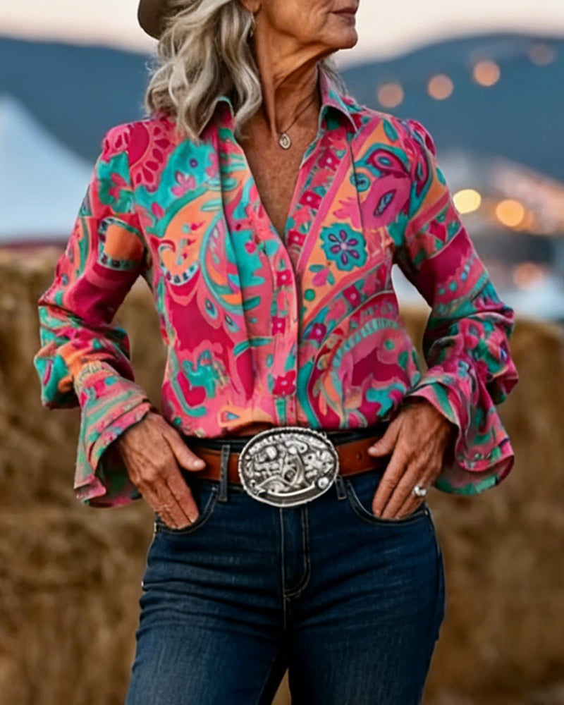 Skjorte Stilfuld Trykt Krave Slim Fit