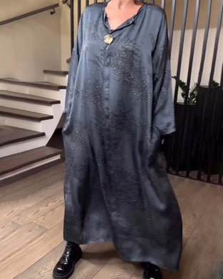 Kjole Lange Ærmer Trykt Lige