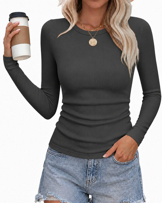 Top Slim Fit Langærmet Runde Hals