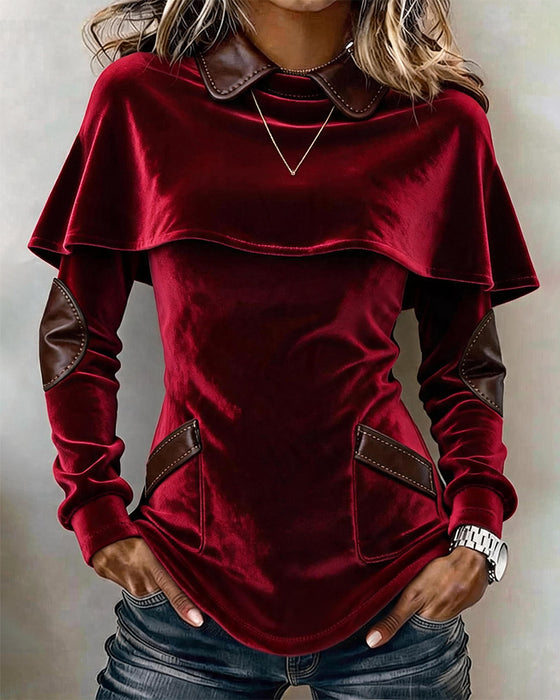 Bluse Revers Kappe Stil Slim Fit Lang Ærme