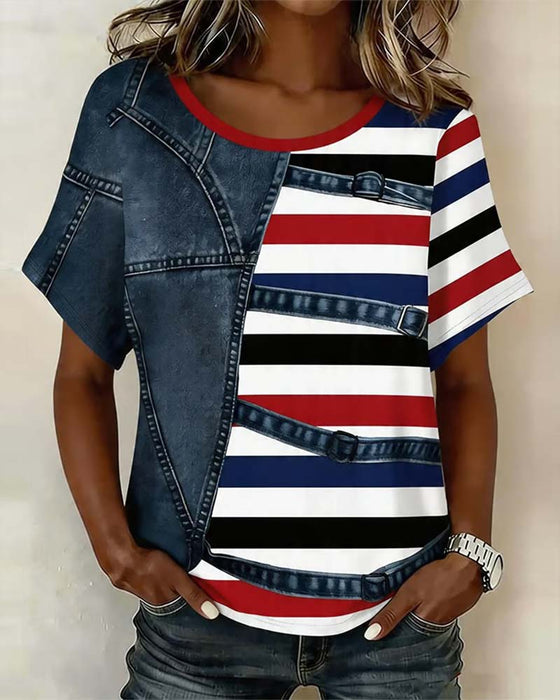 T-Shirt Stribe Patchwork Tryk