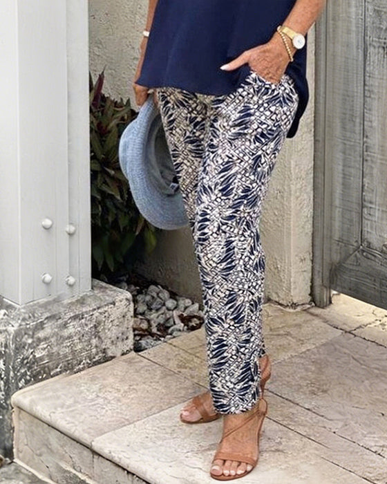 Set Ensfarvet Farve Tryk Casual