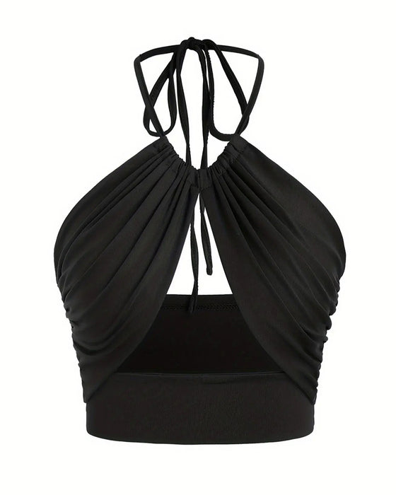 Cami Top Dame Smukkning Knobning Bag Halterhals Kort