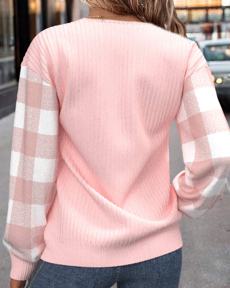 Sweatshirt Med Halvzip-Design, Rutenmønster Og Patchworkdetalj