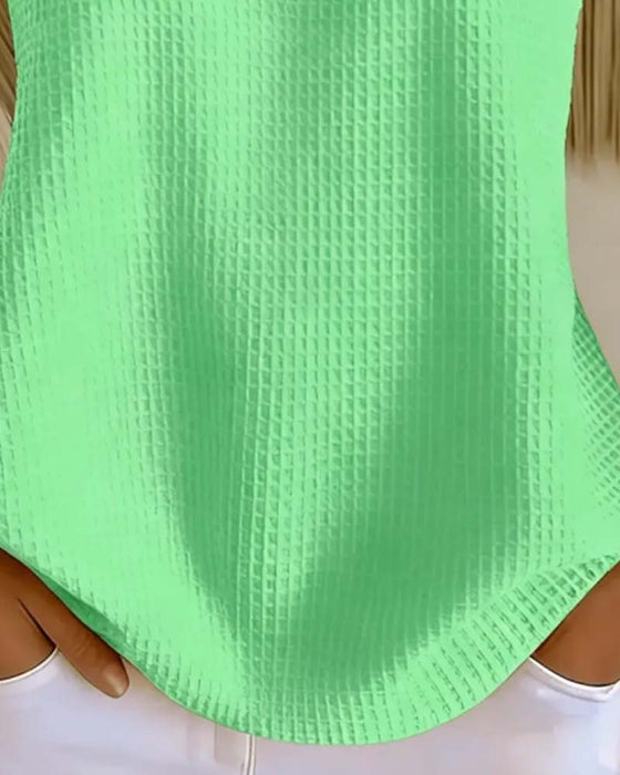 Tank Top Rundhalset Ærmeløs Vaffel Knap